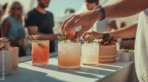 Vibrant outdoor cocktail party with refreshing summer drinks and social gathering