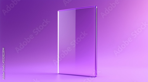 Minimalist Transparent Glass Panel with Purple and White Gradient Texture, Featuring Elegant Curves, Smooth Light Reflections, and a Half-View Composition Against a Purple Background