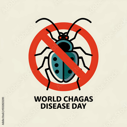 Chagas Disease Awareness Symbol with Red Bug and No Sign, Vector Illustration