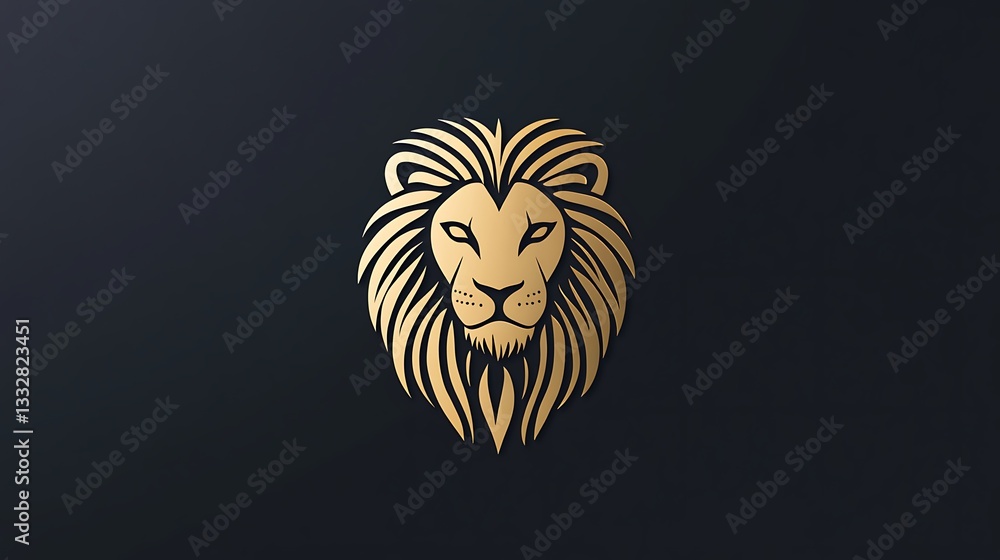 Fototapeta premium Golden lion head, mascot, logo emblem, symbol
