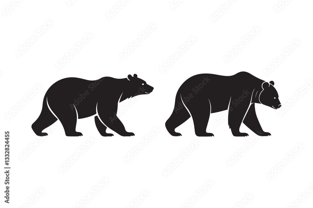 Fototapeta premium Bear Silhouette Vector Set Wildlife Animal Illustration