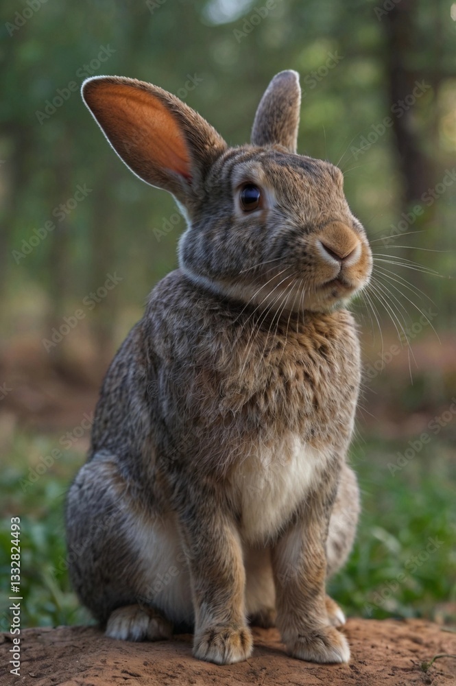 Fototapeta premium Wild hare in nature. Rabbit in the forest.