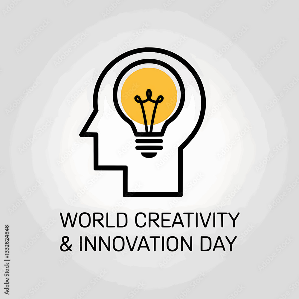 Minimalist World Creativity and Innovation Day Vector with Head Outline and Light Bulb Minimalist World Creativity and Innovation Day Vector with Head Outline and Light Bulb