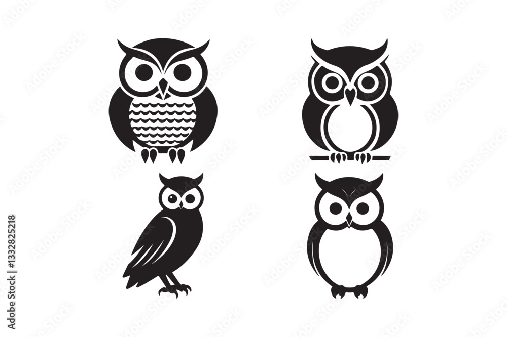 Owl Silhouette Vector Set Elegant Nocturnal Bird Illustration Owl Silhouette Vector Set Elegant Nocturnal Bird Illustration