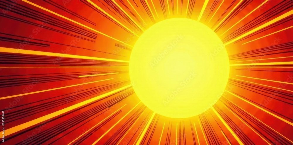 Intense yellow sun, radiating lines, comic book effect, art, backdrop Intense yellow sun, radiating lines, comic book effect, art, backdrop