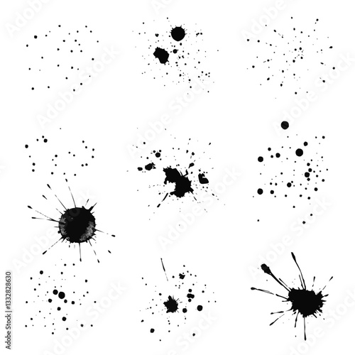 Black Paint Splatter and Dots Collection on Transparent Background - Vector Ink Spray Elements for Distressed Graphic Design Projects