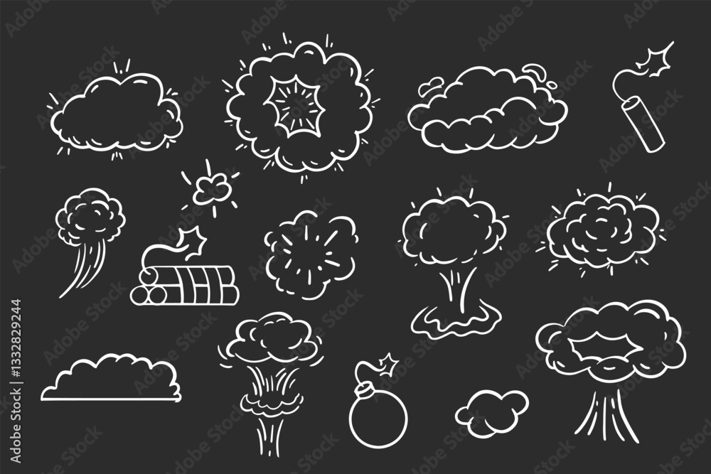 Explosion doodles. Linera sketches of surprise explosion decoration items various geometrical design elements recent vector collection Black Board Chalk Explosion doodles. Linera sketches of surprise explosion decoration items various geometrical design elements recent vector collection Black Board Chalk
