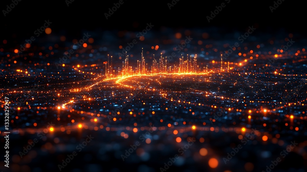 Fototapeta premium A dynamic render of a glowing business logo emerging from a polished background.