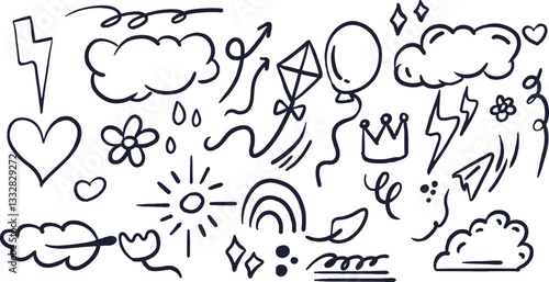 School doodle illustration set. Back to school elements and icons. Children education hand drawn drawings
