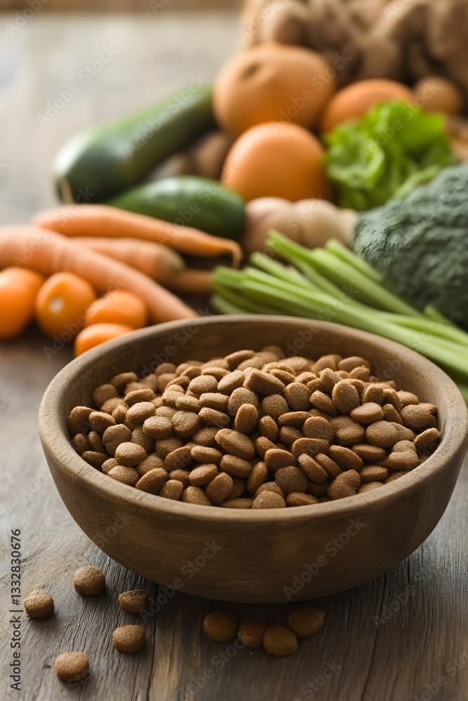 Naklejka premium Healthy Dog Food Kibble with Fresh Vegetables