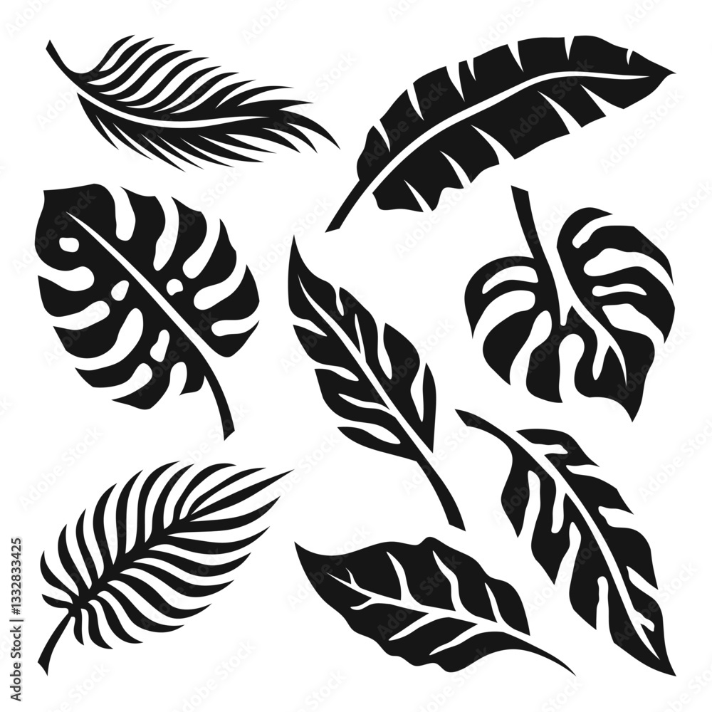 Obraz premium Set of silhouette tropical leaves