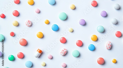 Colorful pills on white background