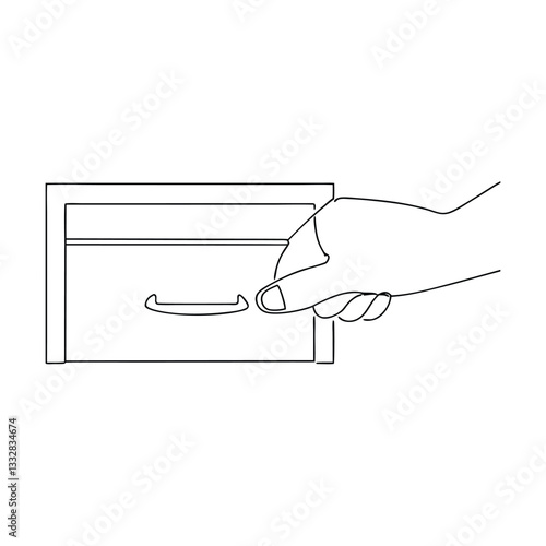 Hand Opening a Simple Line Drawing Drawer, Minimalist Design
