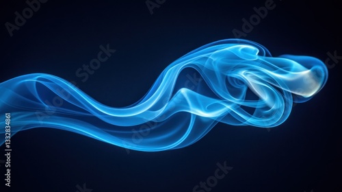 Abstract blue smoke swirls against black background