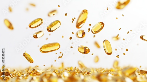 Falling capsules isolated on white background