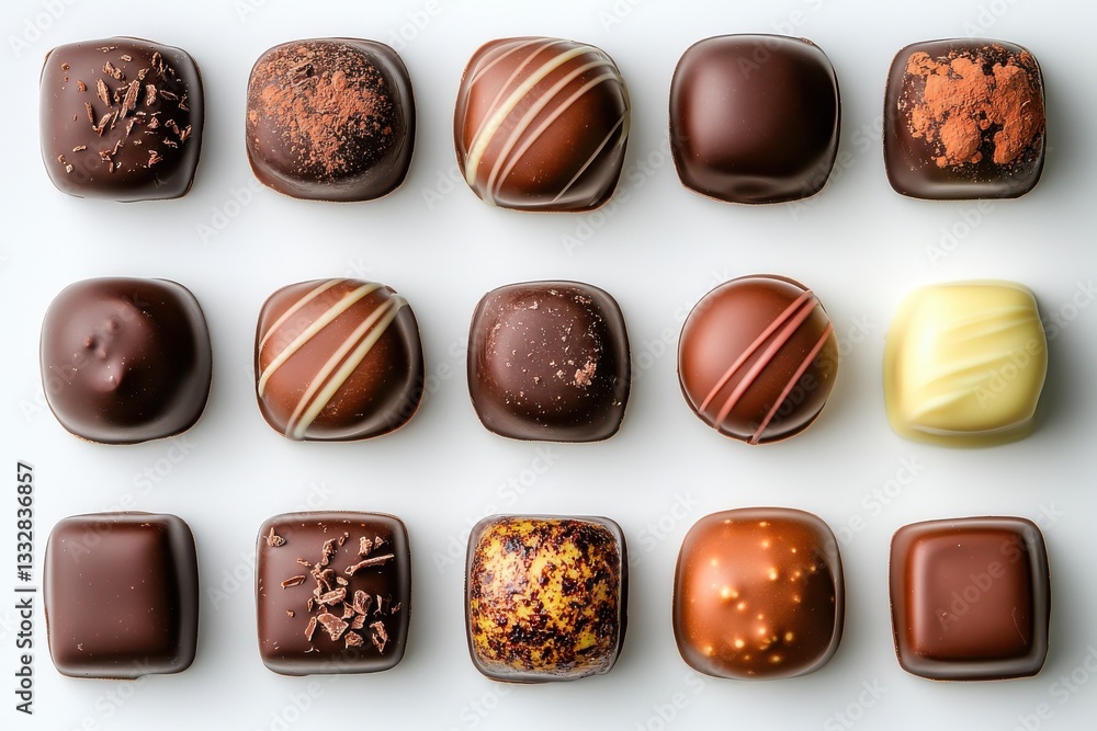 Deliciously crafted chocolates arranged elegantly on a simple background inviting indulgence and joy Deliciously crafted chocolates arranged elegantly on a simple background inviting indulgence and joy