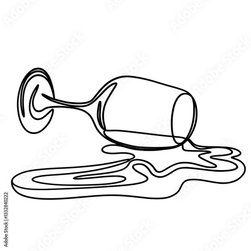 Wine spilling from glass one continuous line art drawing