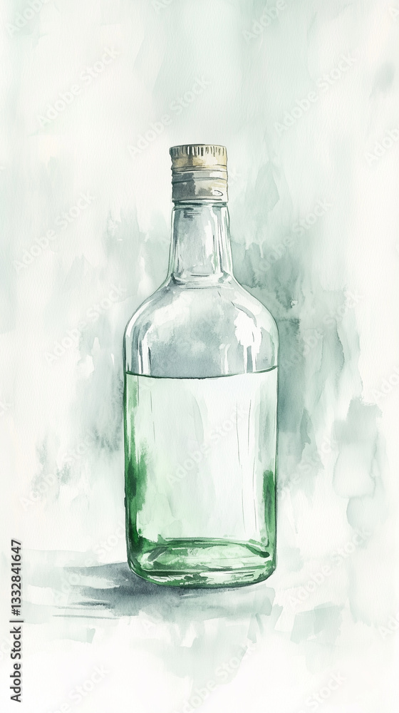 Watercolor painting of a soju bottle on a light background Watercolor painting of a soju bottle on a light background