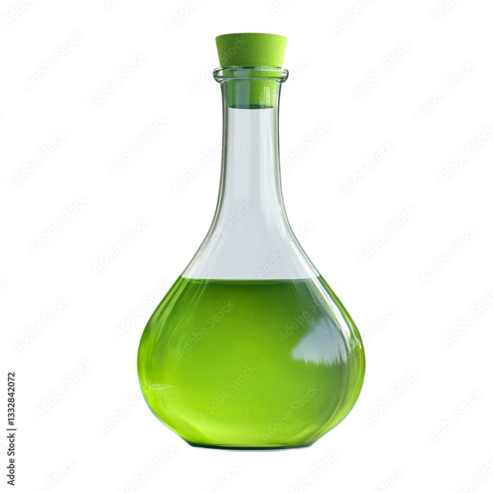 Bright green liquid in a glass bottle science experiment potion magic Bright green liquid in a glass bottle science experiment potion magic