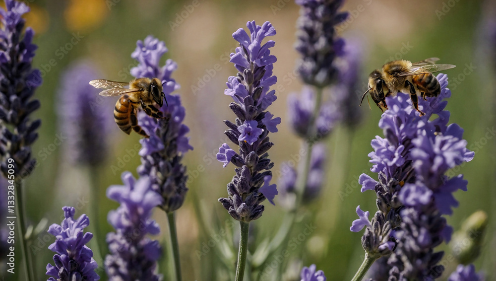 Close-up of lavender flowers with a bee resting on delicate petals Close-up of lavender flowers with a bee resting on delicate petals