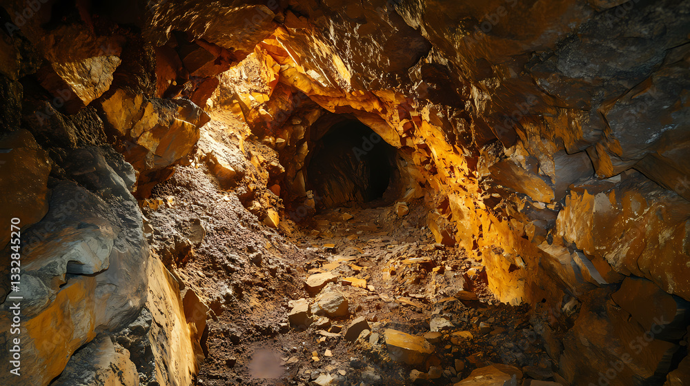 Visible veins of gold at the rocky walls of an old mine shaft, gold, veins, rocks, old, mine, shaft, geology. Underground Veins. Illustration Visible veins of gold at the rocky walls of an old mine shaft, gold, veins, rocks, old, mine, shaft, geology. Underground Veins. Illustration