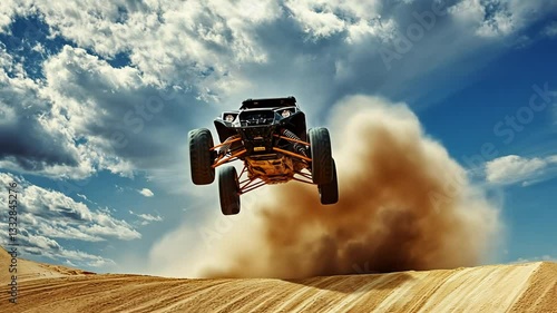 Dune Buggy High Jump in Desert Landscape