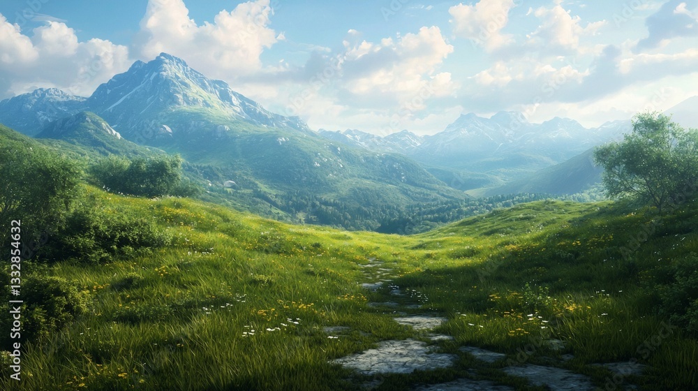 Fototapeta premium a painting of a mountain landscape