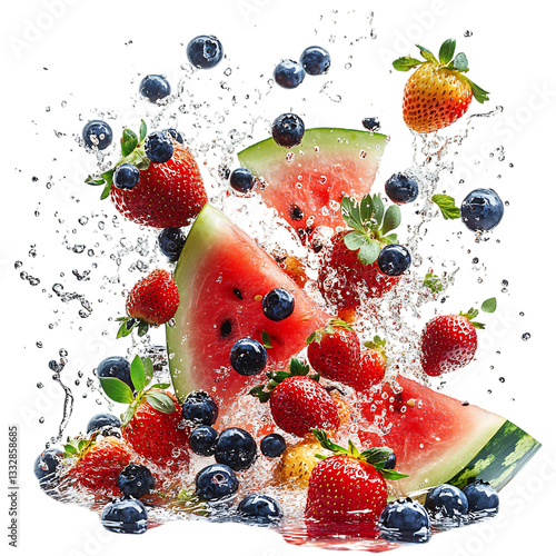 Watermelon Fruit Splash Isolated on Transparent Background photo