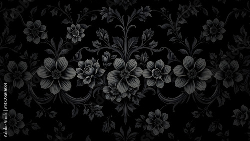 Wallpaper Mural Elegant dark floral pattern over a deep black background, vintage and luxurious. Torontodigital.ca