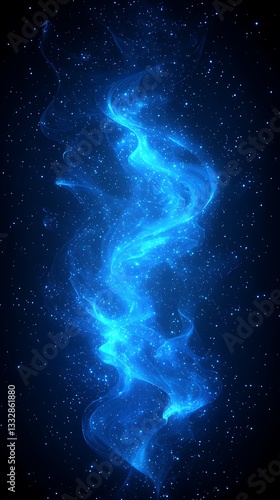 Glowing blue nebulous formation amidst tiny sparkling celestial bodies