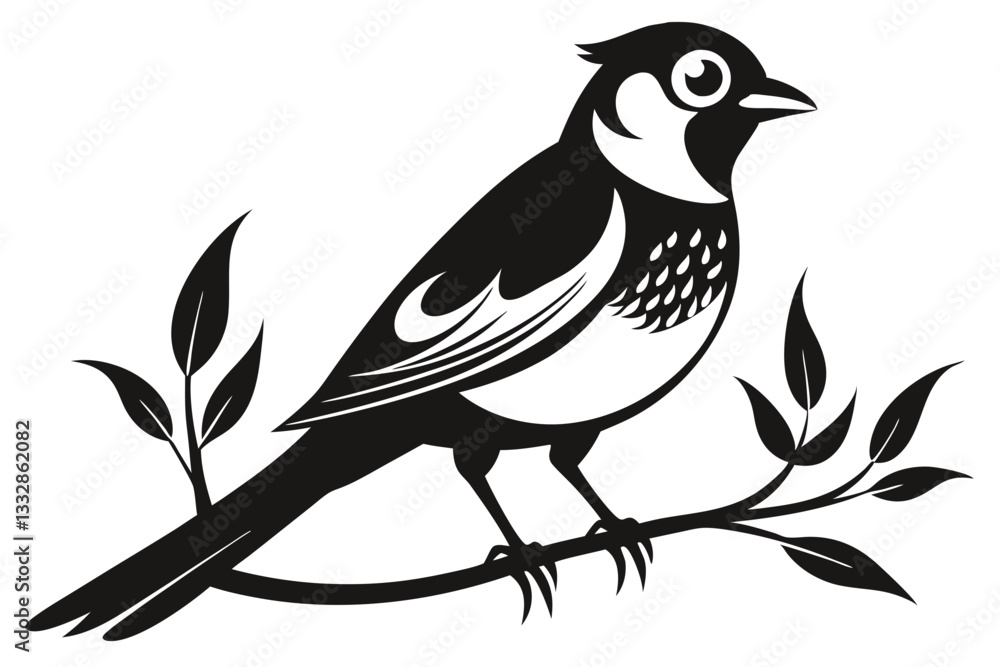 Naklejka premium bird on a branch line art silhouette vector illustration