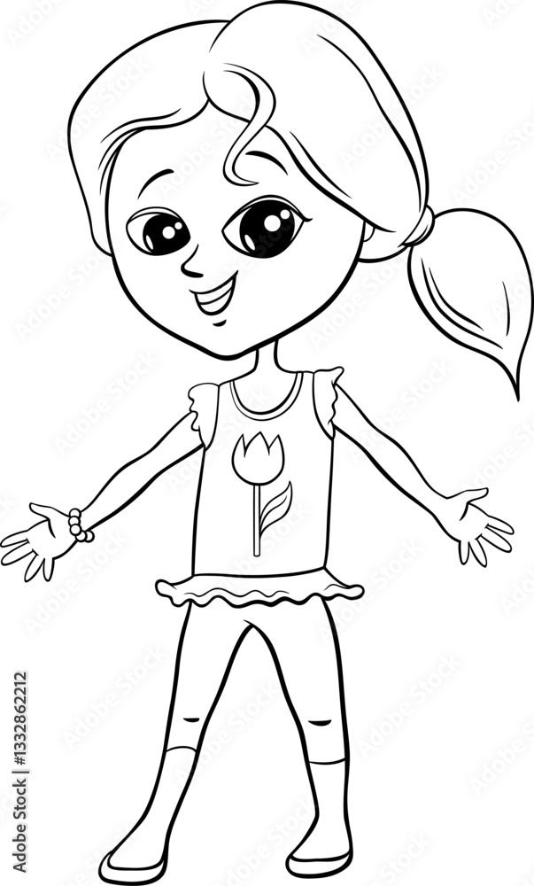 cute elementary age girl comic character coloring page