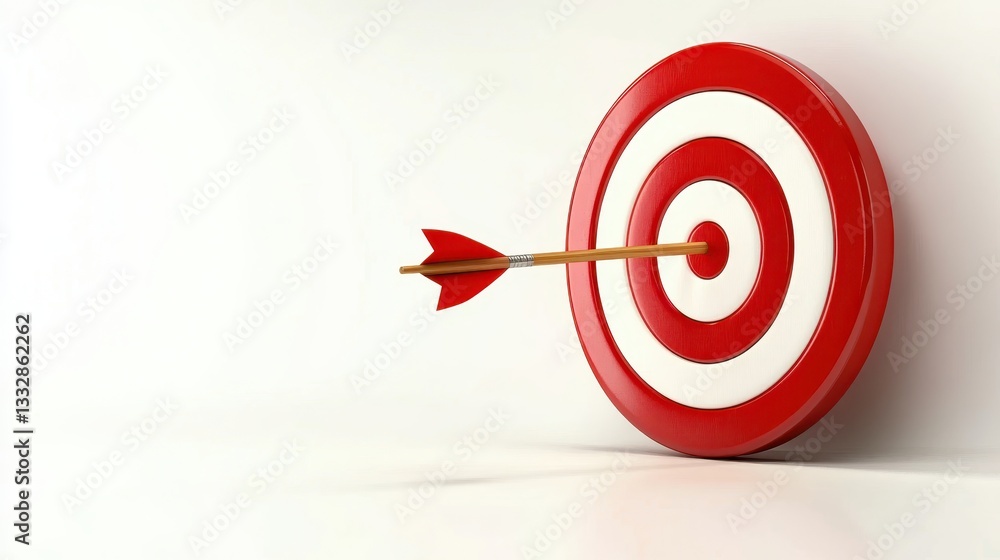 Target bullseye piercing center, red white colors symbolizing precision marketing, competitive success, strategic goal achievement against clean white backdrop Target bullseye piercing center, red white colors symbolizing precision marketing, competitive success, strategic goal achievement against clean white backdrop