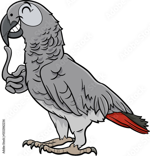 grey parrot bird animal character cartoon illustration