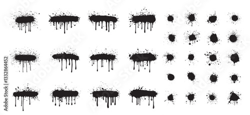 Set of spray paint banner, Ink drops and splashes, Dirty spray graffiti lines
Graffiti stencil texture and collection brush strokes