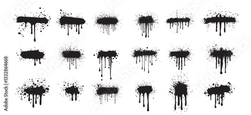 Set of spray paint banner, Ink drops and splashes, Dirty spray graffiti lines
Graffiti stencil texture and collection brush strokes