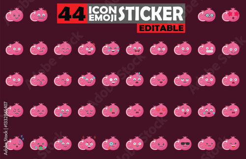 Delightful Set of Pomegranate Emoticons for Expressive Communication, Editable Vectors