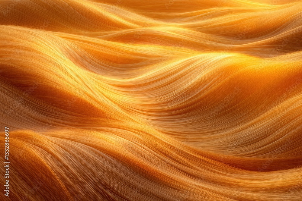 Golden, flowing hair waves illuminated by sunlight, creating a luxurious and smooth texture. Golden, flowing hair waves illuminated by sunlight, creating a luxurious and smooth texture.