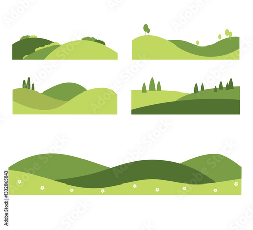 Abstract agriculture landscape template. Green field template, eco background, nature landscape vector illustration with texture. Farmland collage for flyer, identity, booklet. Eco background, map