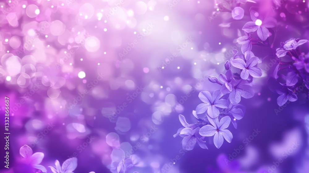 Delicate flowers bloom against a vibrant purple backdrop, enhanced by soft bokeh effects creating a dreamy and ethereal atmosphere in springtime Delicate flowers bloom against a vibrant purple backdrop, enhanced by soft bokeh effects creating a dreamy and ethereal atmosphere in springtime