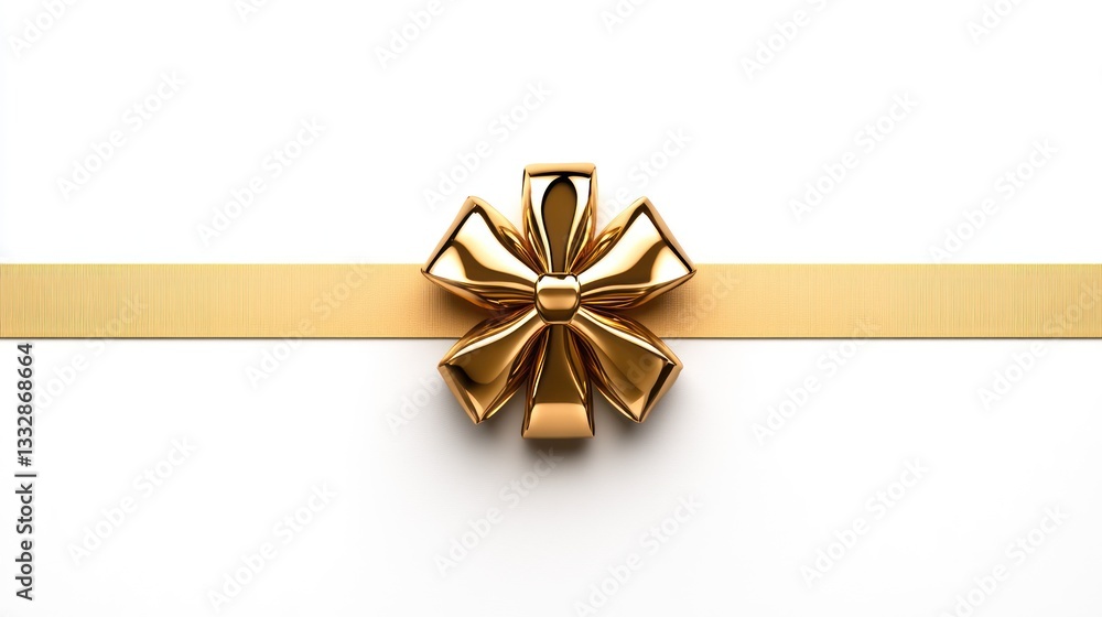 Fototapeta premium Elegant Golden Bow on a Golden Ribbon: A Symbol of Celebration and Gift-Giving
