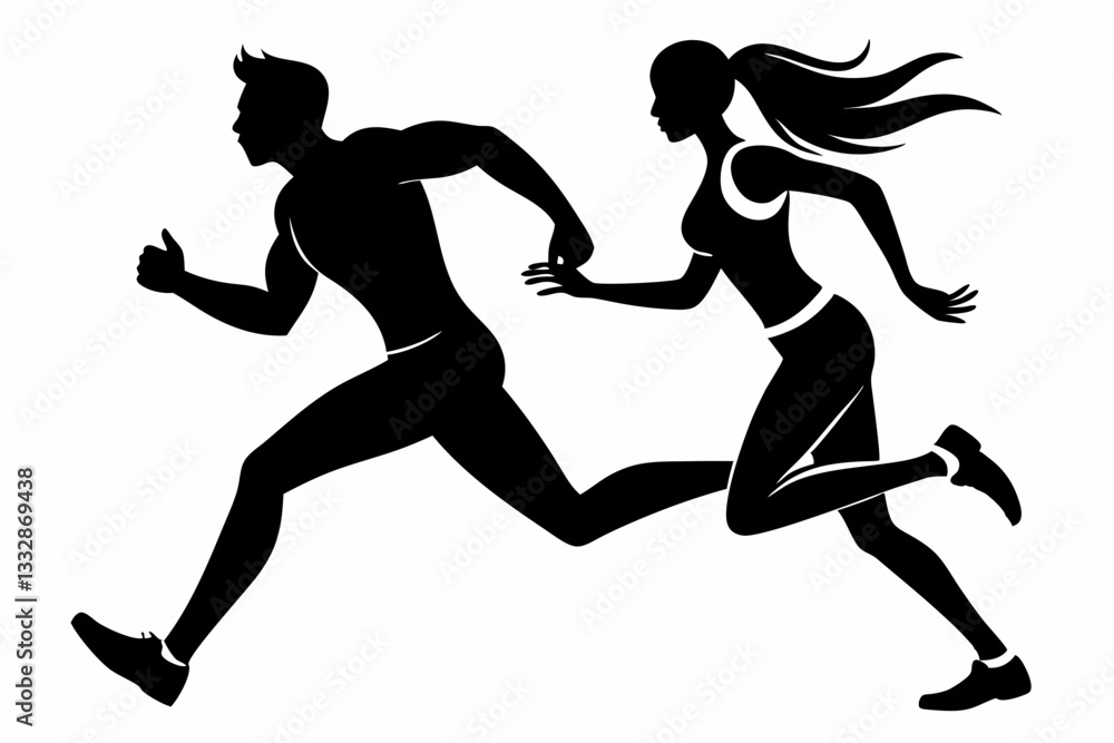 Fototapeta premium running man and woman line art silhouette vector illustration