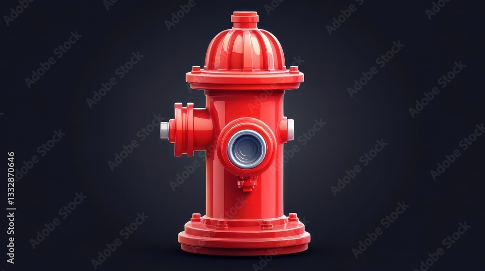 3D red fire hydrant icon with a glossy surface. Suitable for emergency-related digital designs or urban themes 3D red fire hydrant icon with a glossy surface. Suitable for emergency-related digital designs or urban themes