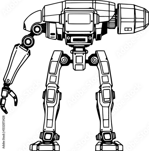 Outline illustration of an industrial robotic exoskeleton minimal futuristic technology vector design