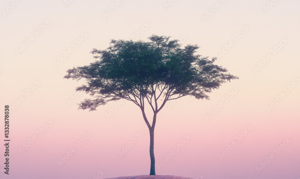 Obraz premium Modern tree silhouette against a soft gradient sky, symbolizing balance and tranquility in nature.