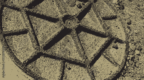 Rusty metal drain cover abstract graphic