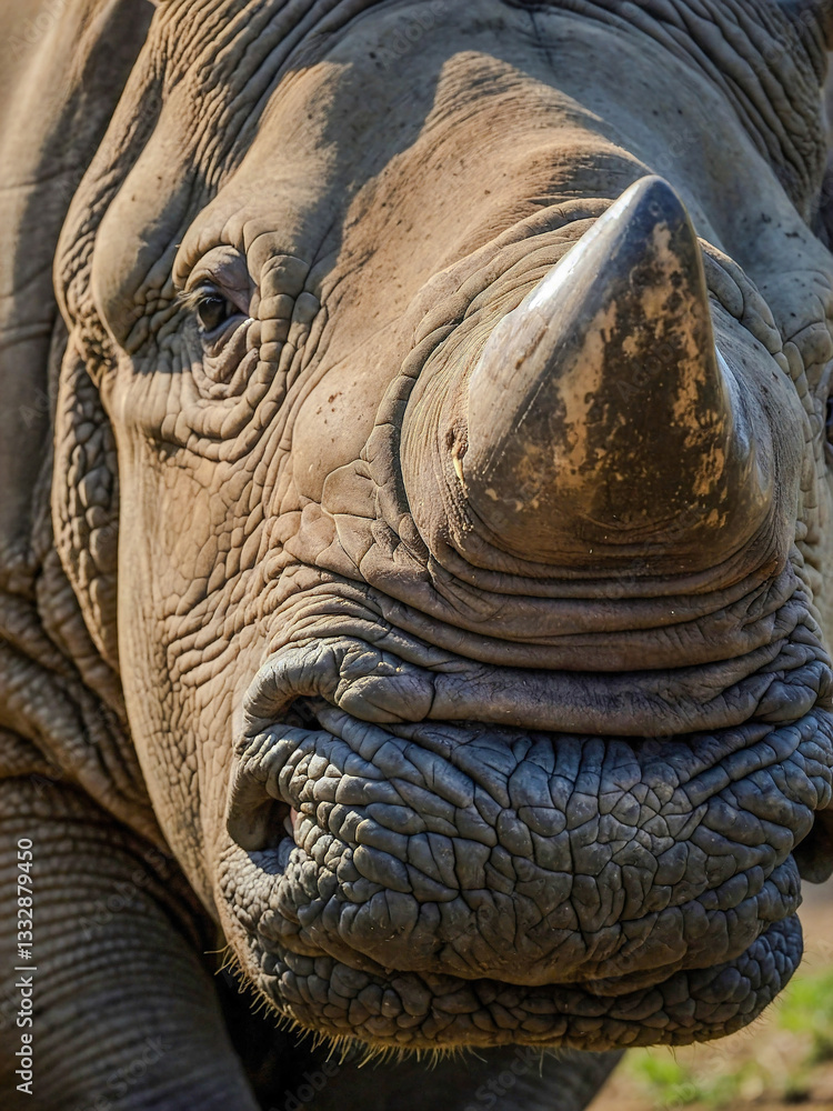 Obraz premium Close-up of rhino’s nostrils and mouth, emphasizing texture