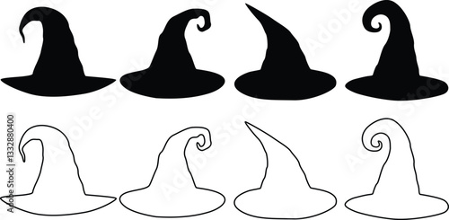Magical Witch Hat Silhouette in a Minimalist Flat and Outline Style