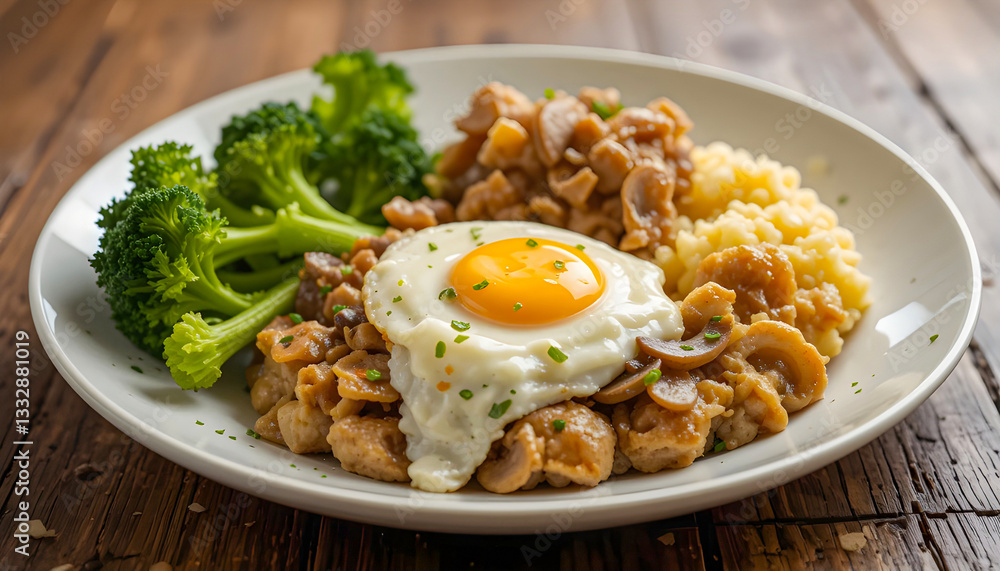 Fried rice and egg with pork and vegetables Fried rice and egg with pork and vegetables