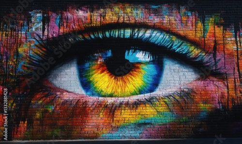 Vibrant graffiti artwork on an urban brick wall, bold colors and dynamic design capturing the spirit of street art culture,